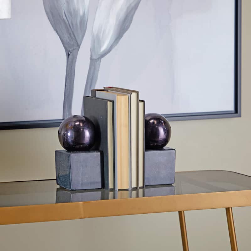 Marble Orb 7 or 10 lbs Decorative Bookends - Set of 2 Silver, Gold, Black - CosmoLiving by Cosmopolitan