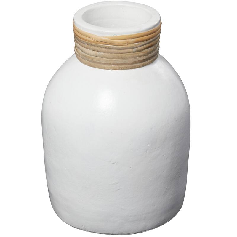 Ceramic Decorative Vase with Wrapped Rattan Detailing - White - Roche River Decor