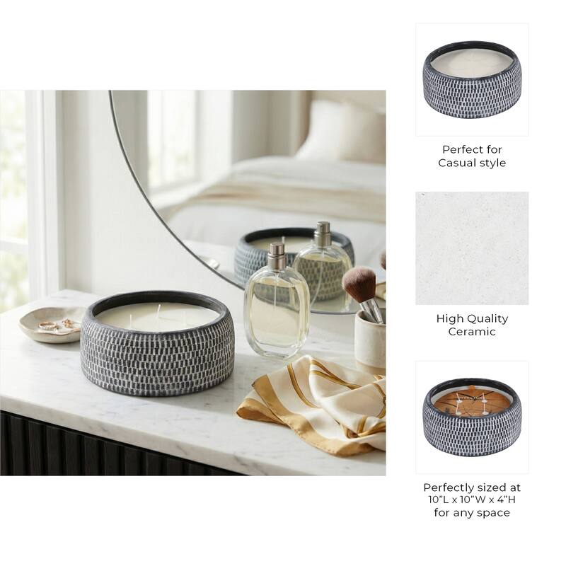 Decorative Textured Ceramic Neroli and Basil Scented Candle