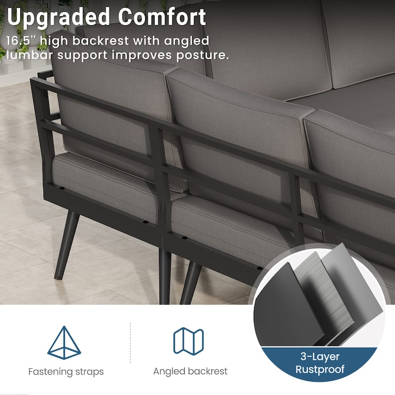8-Piece Patio Furniture Set with Angled Legs and Cushions