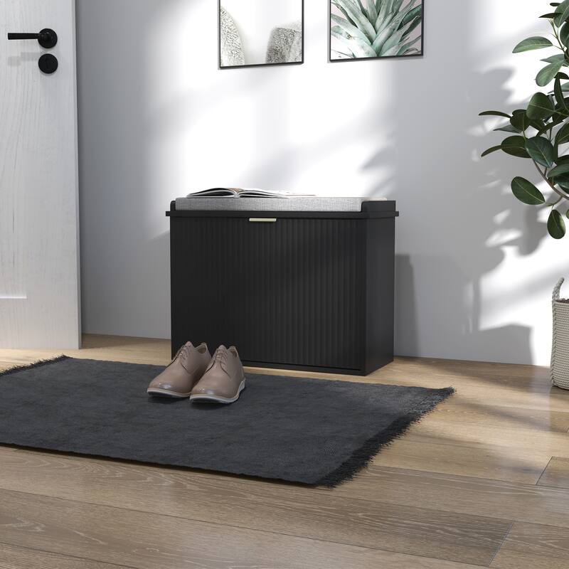 Particleboard and MDF Shoe Storage Bench with Cushion Seat and Drawer Cabinet - 22.2" - Black