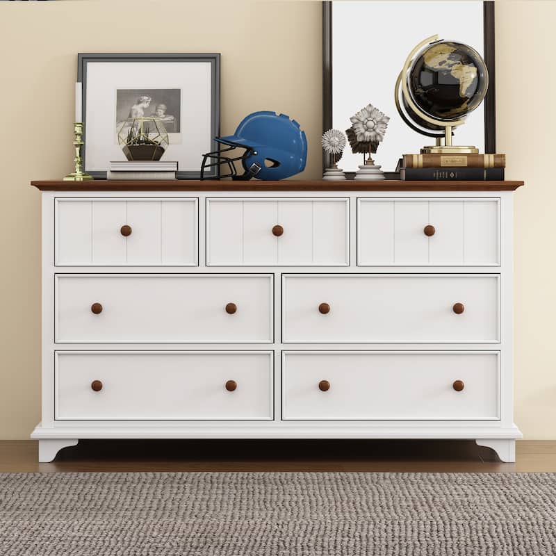 Wooden Captain Seven-Drawer Dresser for Bedroom, Living Room, Kids' Room - Walnut