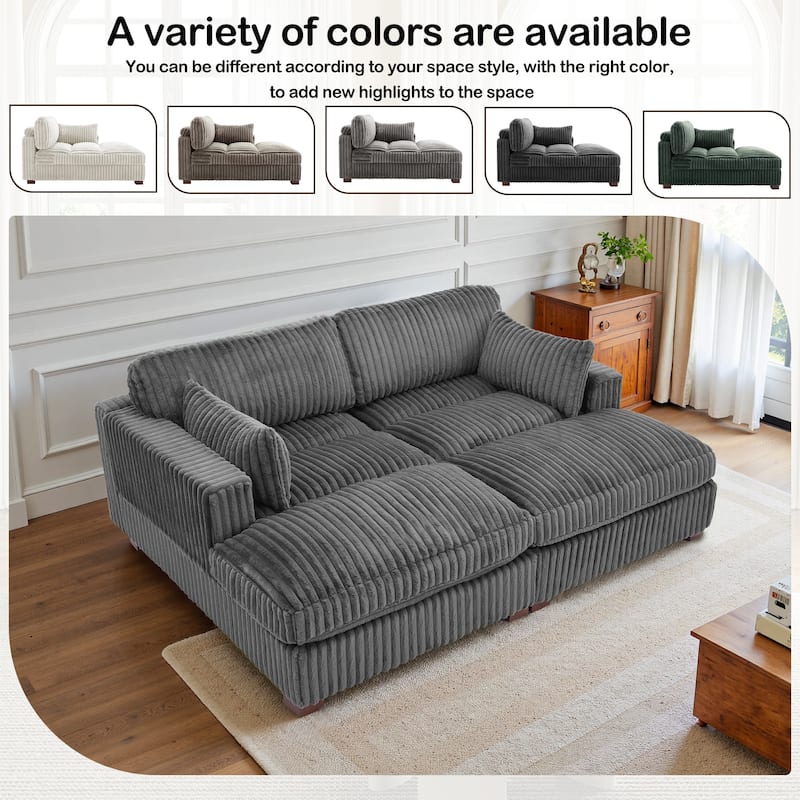 82" W Plush Corduroy Modular Sectional Sofa Chaise Lounge