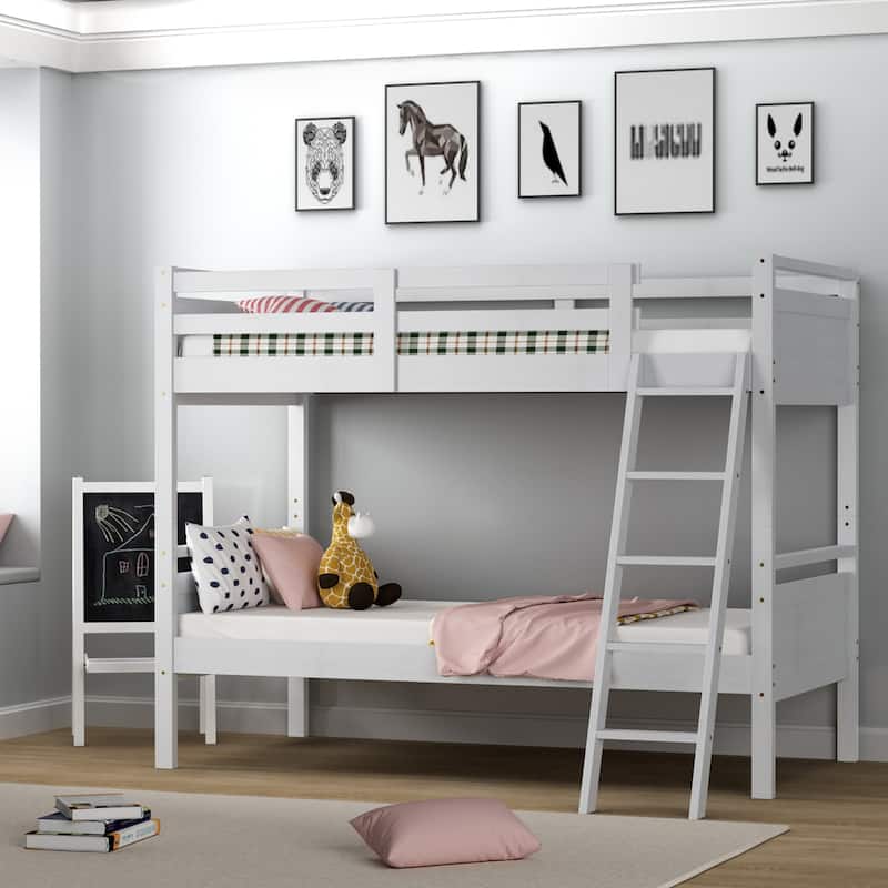 Costway Twin Over Twin Bunk Bed Convertible 2 Individual Beds Wooden