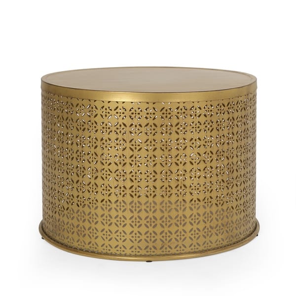 slide 2 of 8, Noxon Boho Lace Cut Iron Coffee Table by Christopher Knight Home - 25.50" L x 25.50" W x 17.50" H Gold Brushed Brown