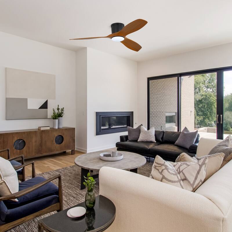 Sofucor 52 Inch Low Profile Flush Mount Ceiling Fan With Light and Remote,3-ABS Blades Smart Optional,Reversible DC Motor