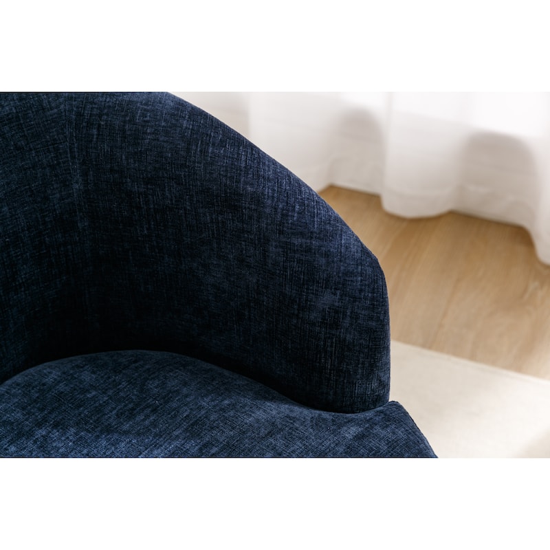 Chenille Fabric Swivel Accent Armchair Barrel Chair With Black Powder Coating Metal Ring