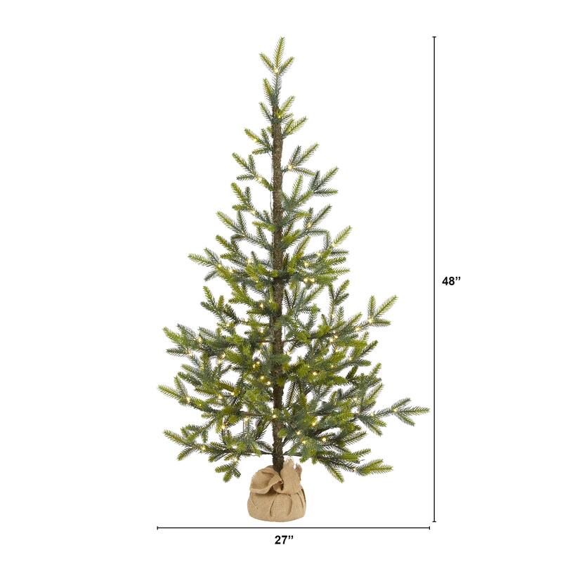 4ft. Fir Look Artificial Christmas Tree with 100 Clear LED Lights, Burlap Base & 403 Branches - Rustic Holiday X-Mas Accent