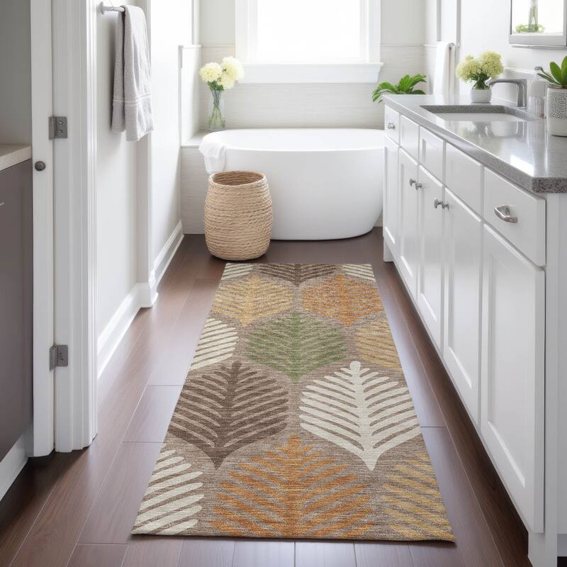 Machine Washable Indoor/ Outdoor Modern Fern Chantille Rug