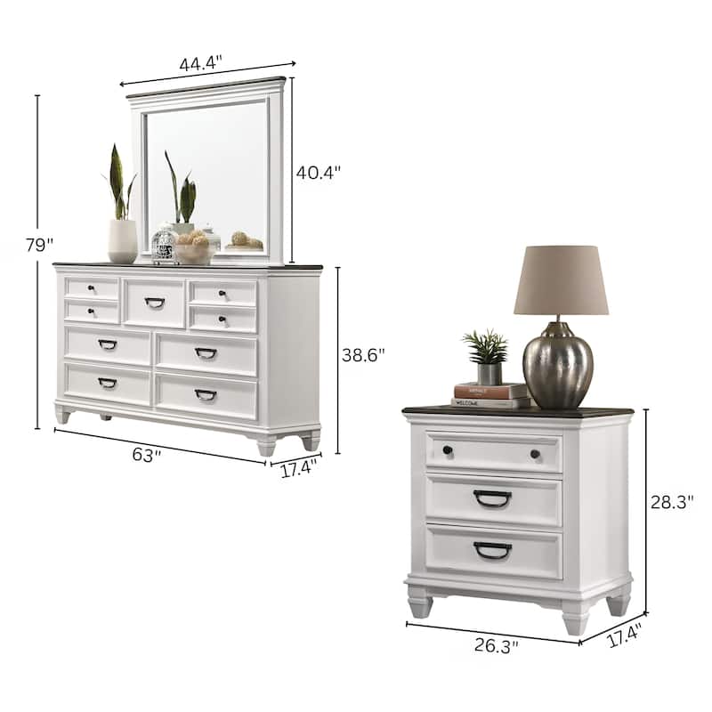 Roundhill Furniture Clelane Wood Bedroom Set with Bed, Dresser, Mirror, and Two Nightstands