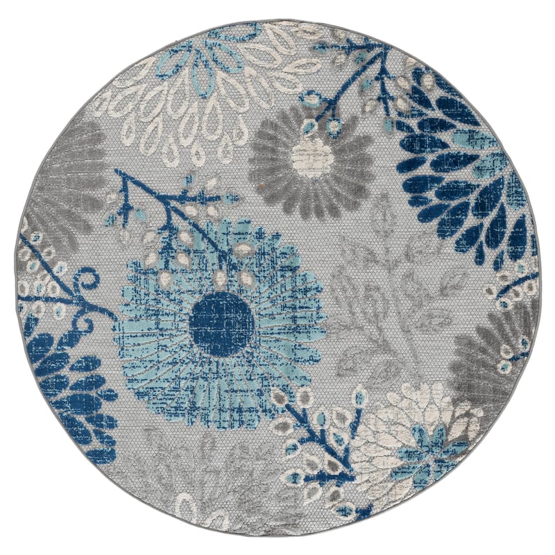 SAFAVIEH Cabana Hillechien Indoor/ Outdoor Waterproof Patio Floral Rug - 4' Round - Grey/Blue