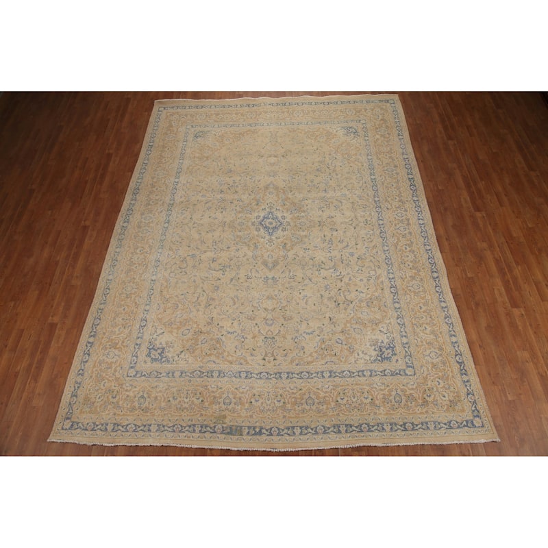 Hand Knotted Oriental 100% Wool Carpet Traditional Floral Peach Mashad Area Rug - 12' 7'' X 9' 4''