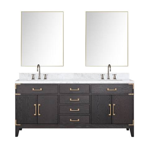 Lexora Laurel Bath Vanity, Carrara Marble Top, Faucet Set, and Mirror