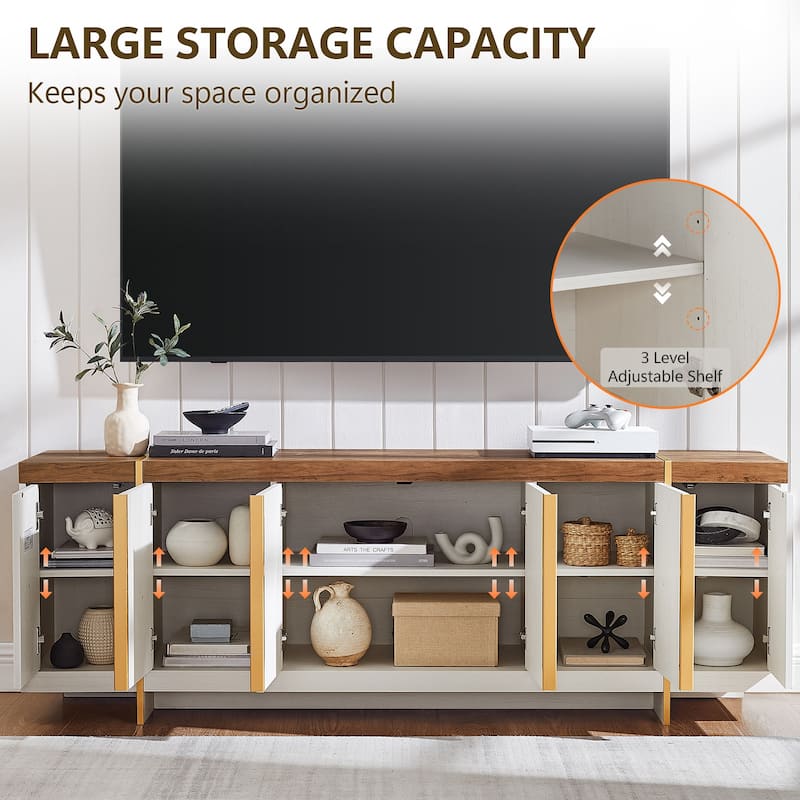 Modern 70" TV Stand, Entertainment Center, Handle-Free Hidden Design