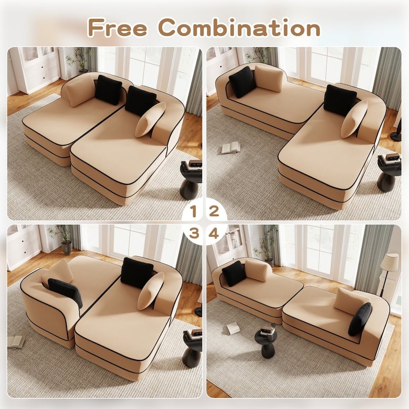 77.2" Symmetrical Fluffy Comfy Modular Sectional Sleeper Sofa with Double Chaises