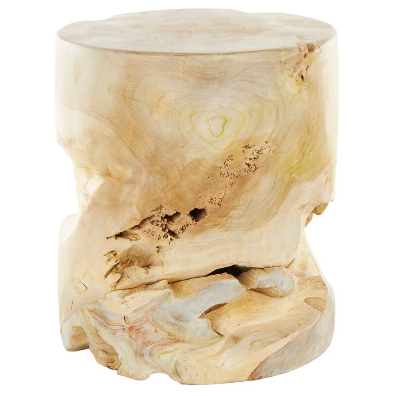 Teak Wood Handmade Live Edge Accent Table with Natural Cutouts - Light Brown - Roche River Decor - 15"W x 15"L x 18"H