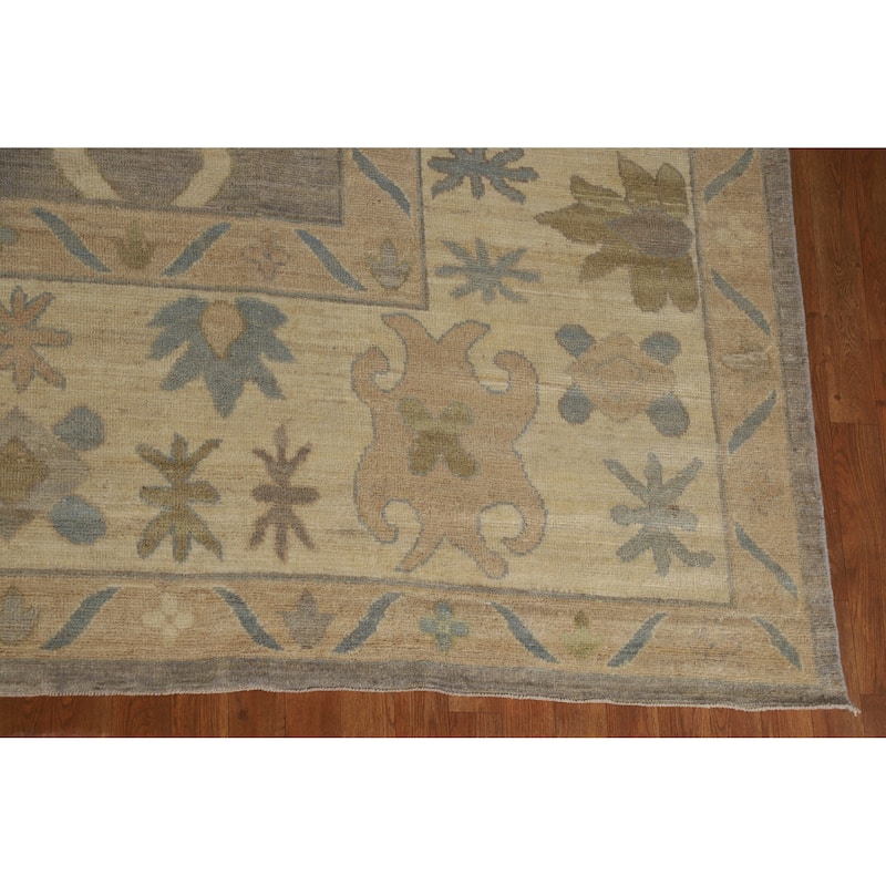 Hand Knotted Oriental 100% Wool Carpet Transitional All-Over Greys & Charcoal Oushak Area Rug - 14' 8'' X 12' 3''