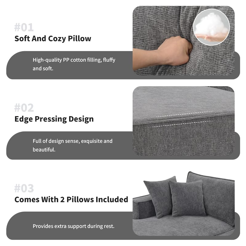 111.5" L-Shaped 4-Seater Modular Sofa with Chaise, 2 Pillows, Wrinkle-Resistant Chenille, and All-Sponge Construction