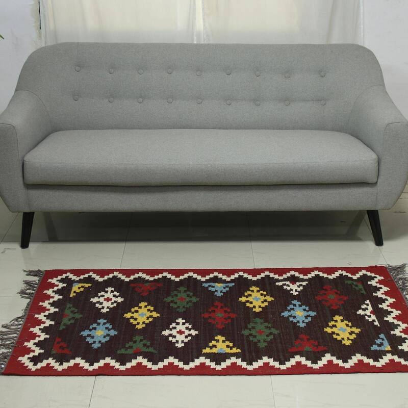 Handmade Floral Gala Wool dhurrie rug (India ) - Big
