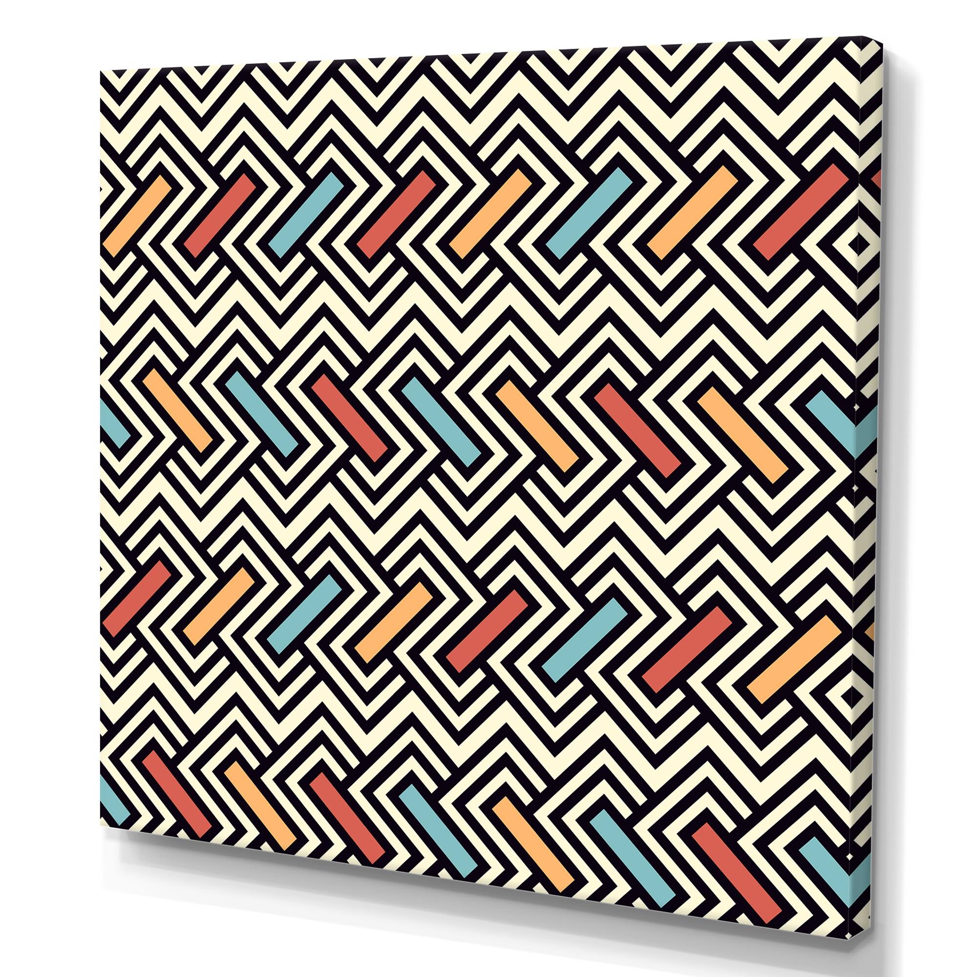 Designart "Black And White Zig Zag With Red Blue And Orange" Patterned