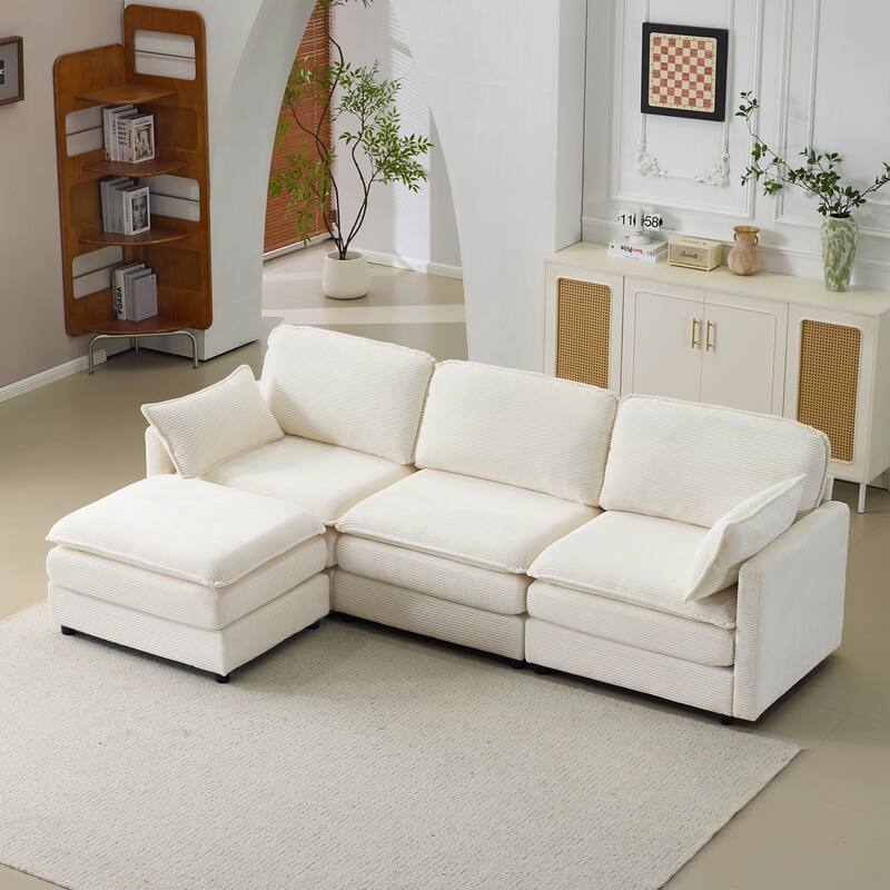 Modern L-shaped Sectional Sofa with Chaise Corduroy 3 Seater Modular Deep Seat Couch with Solid Wood Frame, Pet Friendly