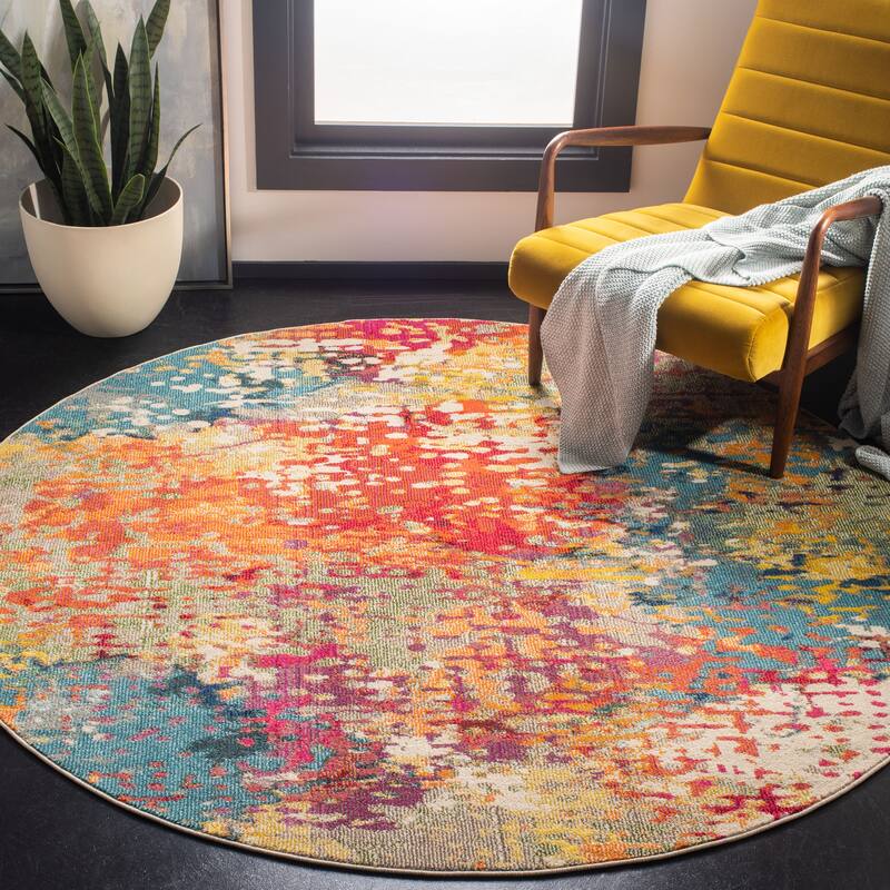 SAFAVIEH Madison Charmaine Boho Abstract Rug - 3' Round - Ivory/Multi
