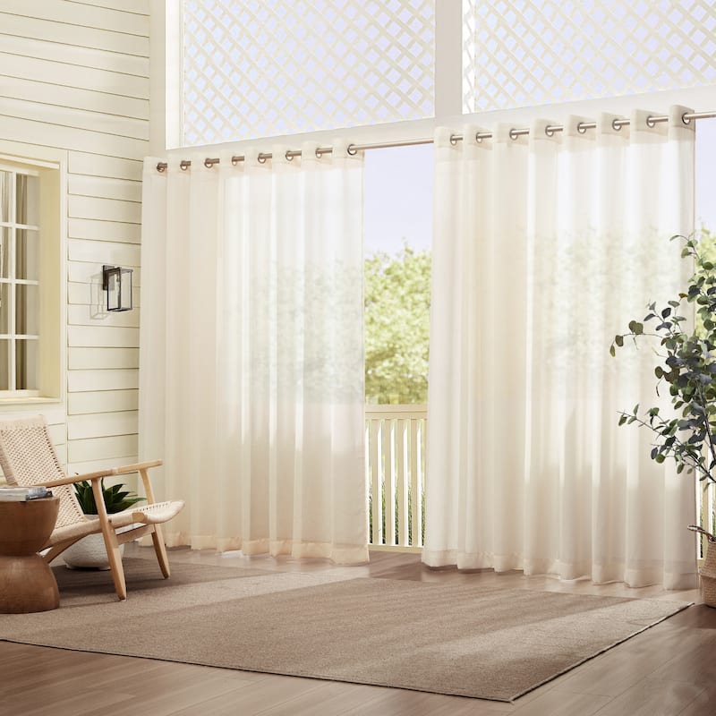 Carmen Sheer Extra-wide Indoor/Outdoor Sheer Window Curtain - 114" w x 84" l - ivory
