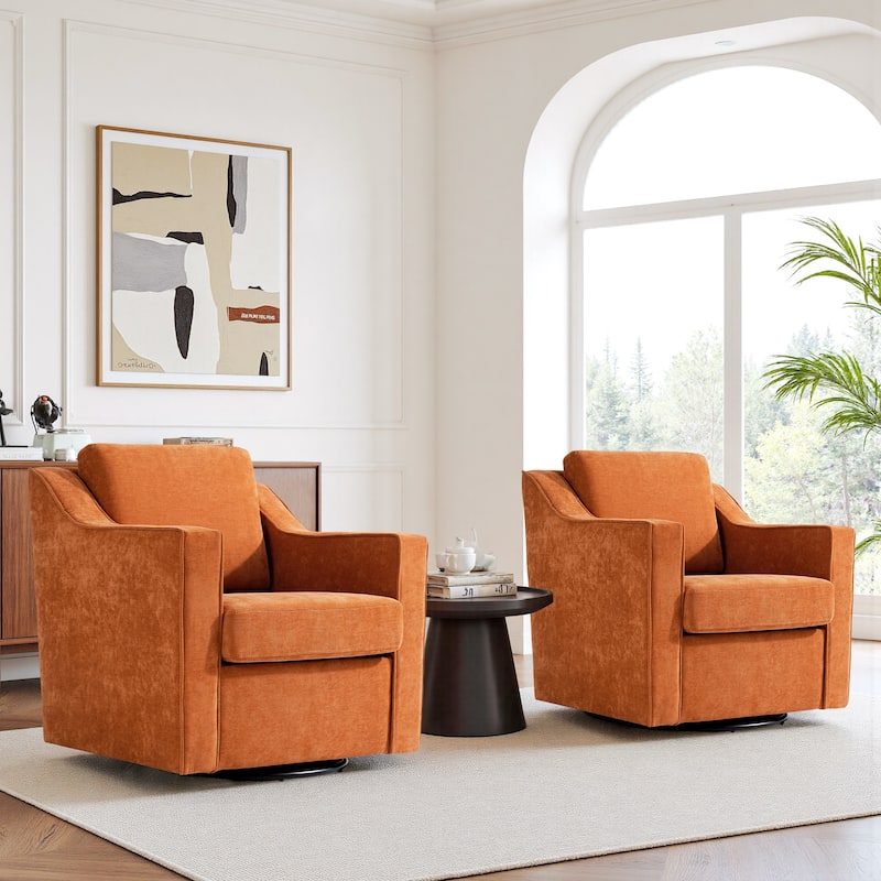 2 Set Modern Swivel Accent Arm Chair for Living Room - Orange-Chenille