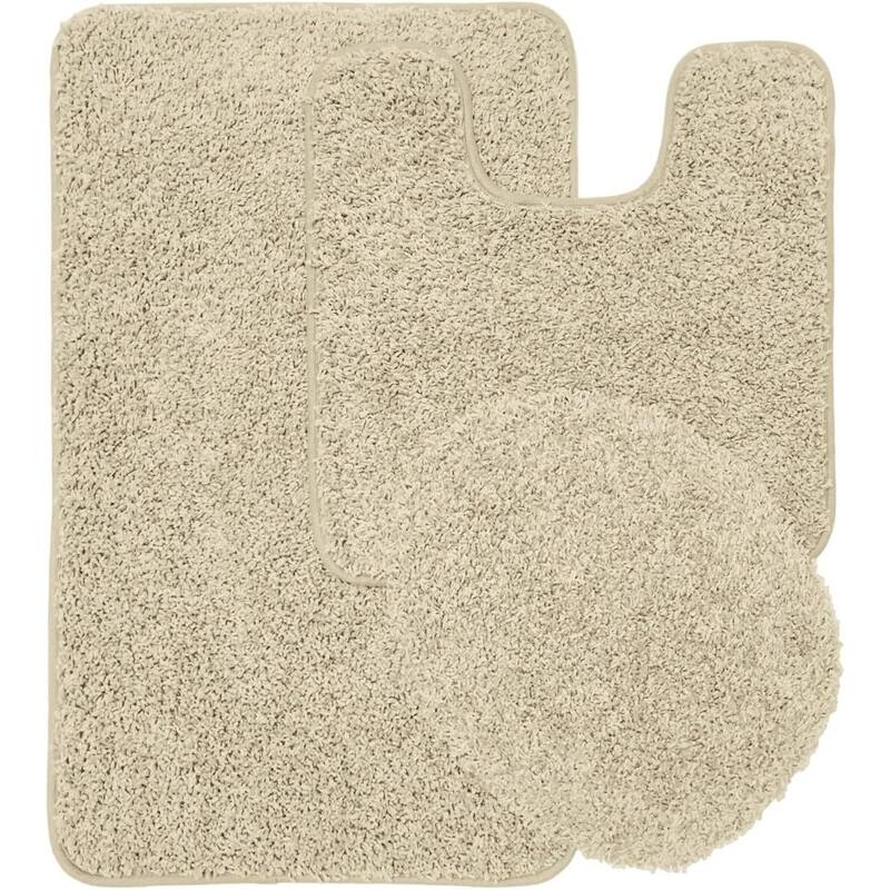 Layla 3 PC Shaggy Bathroom Rug Set, Bath Mat, Contour Rug, Lid Cover, Solid Colors