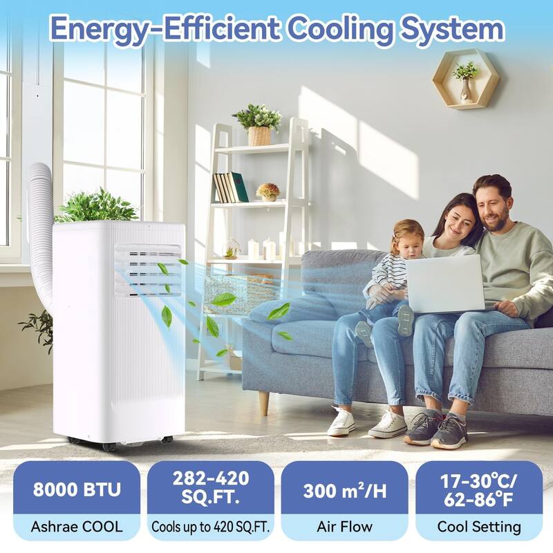 8000/10000 BTU 3-in-1 Portable Air Conditioner with Dehumidifier & Fan, Quiet AC for Bedroom with Remote,Window Kit