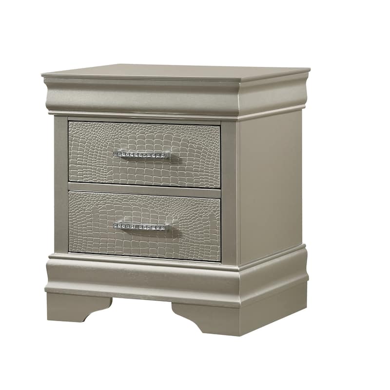 Two Drawers Nightstand Solid Wood Crystal-Like Button Tufted - Beige - 2-drawer