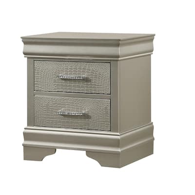 Two Drawers Nightstand Solid Wood Crystal-Like Button Tufted