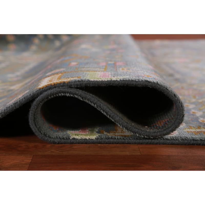 Hand Knotted Oriental 100% Wool Carpet Traditional All-Over Navy Blue & Blues Heriz (serapi) Area Rug - 11' 11'' X 8' 10''