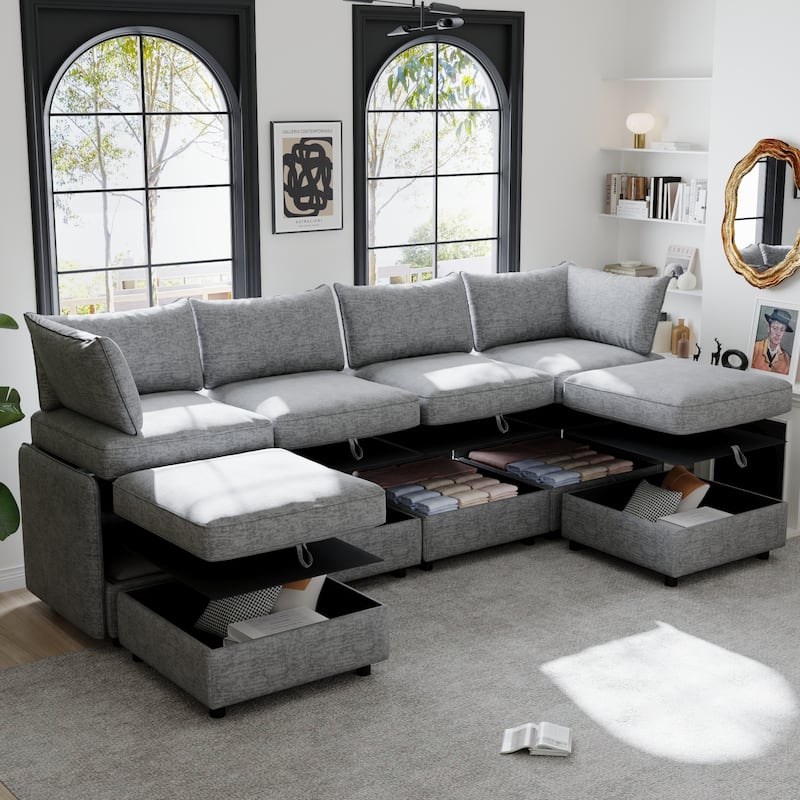 93.5" Chenille Modular Sectional Sofa, 6-Seater