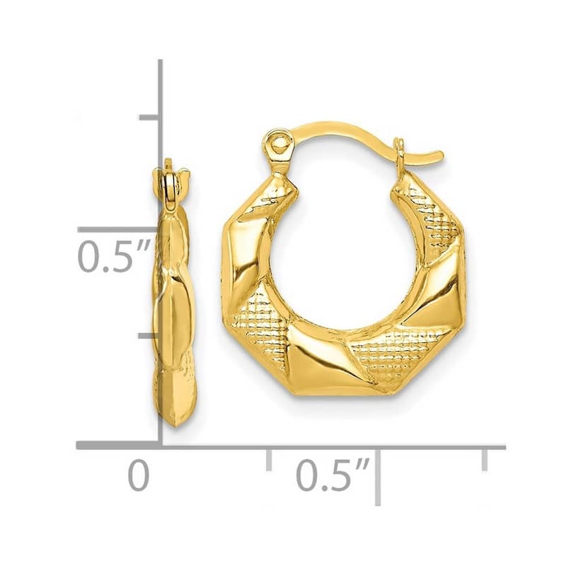 Curata 10k Yellow Gold Scalloped Textured Hoop Earrings (16mm)