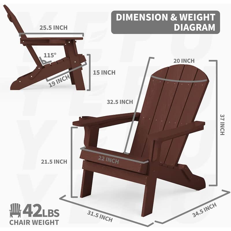 WINSOON All Weather HIPS Oversized Folding Adirondack Chair with Cup Holder