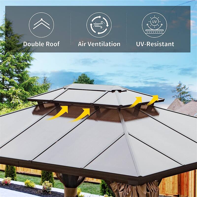 10'x12' Outdoor Gazebo with Polycarbonate Double Roof
