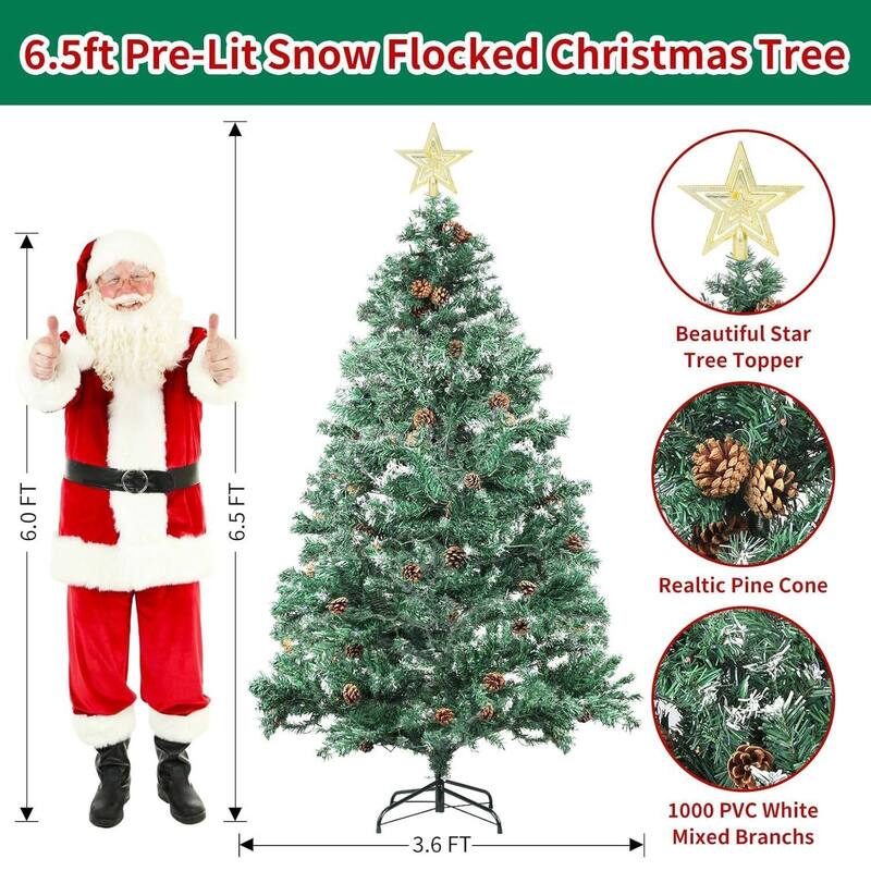 6.5ft Pre-Lit Artificial Christmas Tree with Topper Star - 6.5 ft