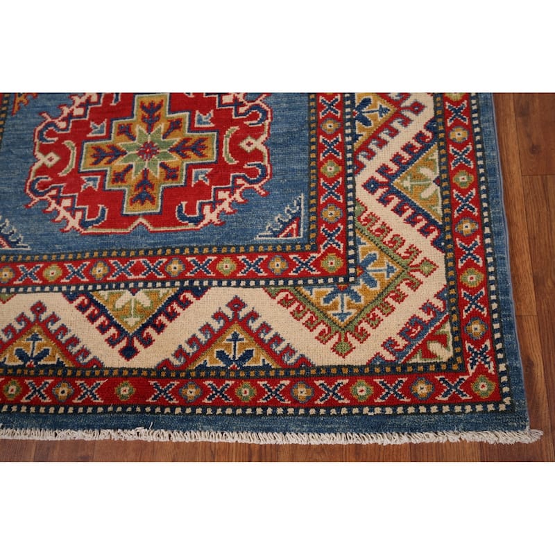 Blue Kazak Foyer Rug Hand-Knotted Traditional Wool Carpet - 3'5" x 4'9"