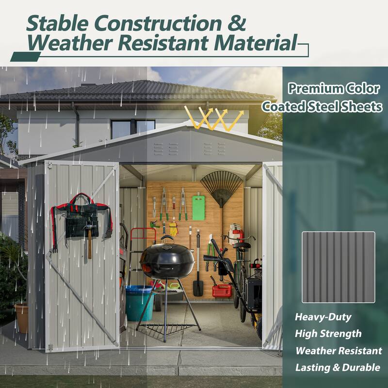 Large Outdoor Metal Storage Shed Garden Shed Tool Shed with Lockable Double Doors & Weather-Resistant, Air Vents