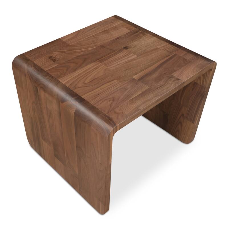 NADAAL STUDIOS Marenith Side Table, C-Side Solid Walnut Curved Edge Reversible Use, Walnut Brown