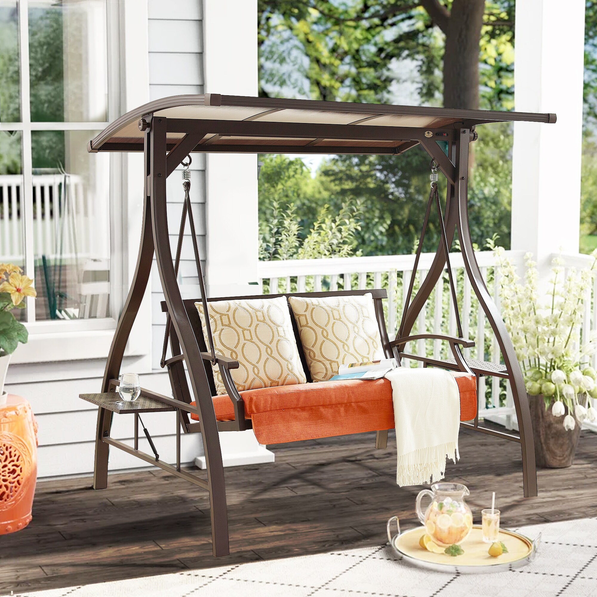 Kroeger pe wicker glider outdoor porch swing with 2025 stand