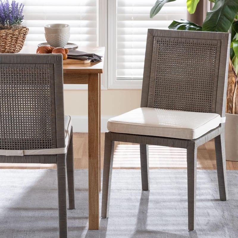 Sofia Modern Natural Finished Wood and Rattan Dining Chair - French Grey/White