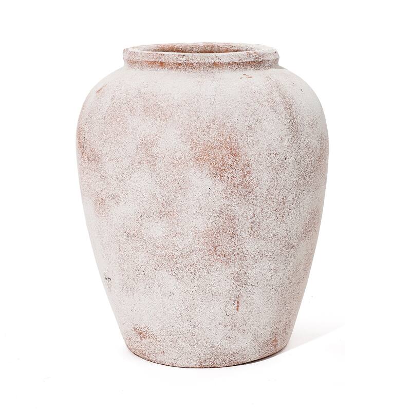 Marble Brown and White 12.4-Inch Tall Terracotta Vase - 12.2" H x 10.43" Diameter