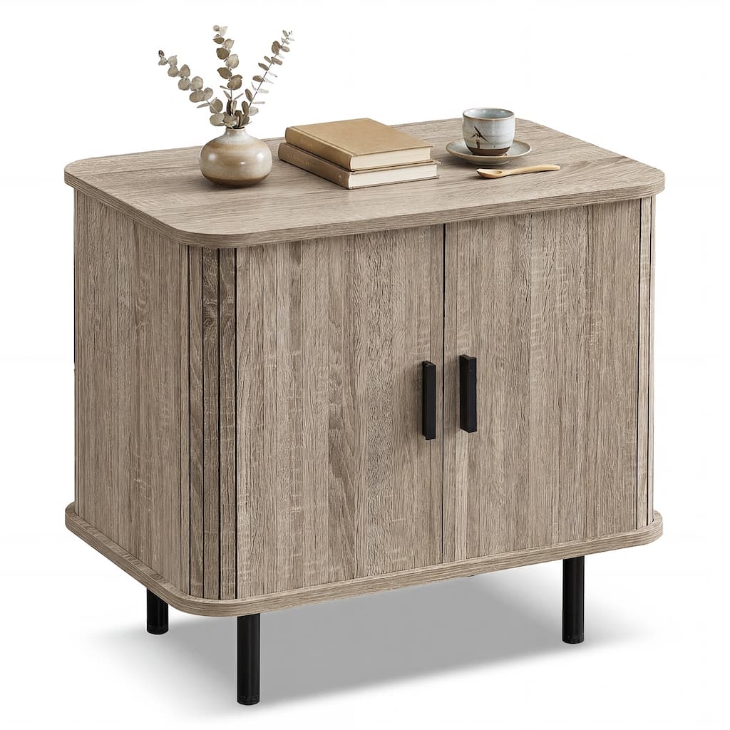 Gymax End Table Modern Mid Century Nightstand w/Sliding Tambour Doors