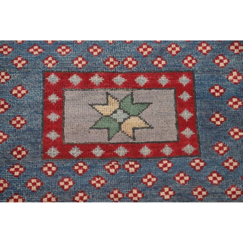 Geometric Kazak Area Rug Hand-Knotted Wool Carpet - 5'0" x 6'5"