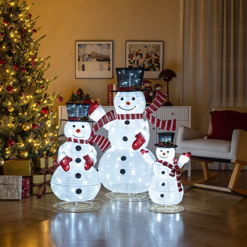 Costway 3PCS Pre-Lit 3D Snowman Set with 270 LED Lights for Home Lawn - as pic shows - See Details