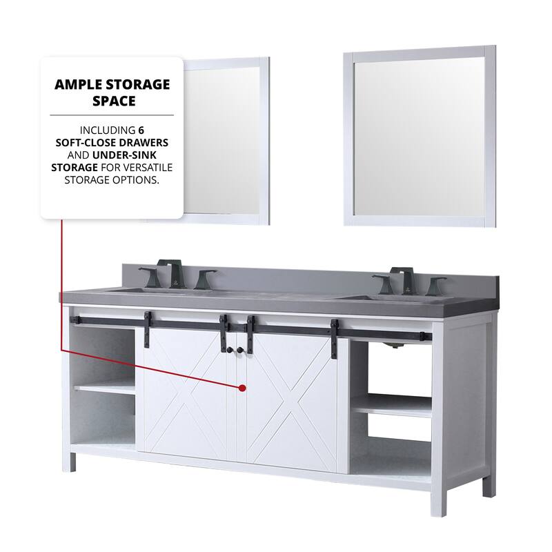 Marsyas Bath Vanity, Grey Quartz Countertop and Mirrors