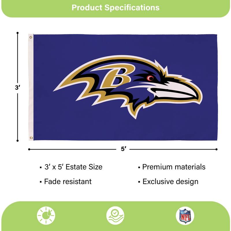 Baltimore Ravens Single Sided Flag w/ 2 Grommets, 3'x5'