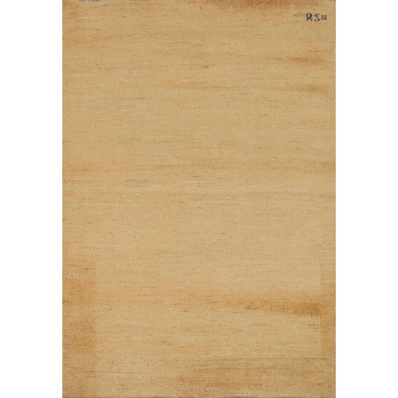 Modern Gold Gabbeh Oriental Foyer Rug Handmade Wool Carpet - 3'5"x 4'10"